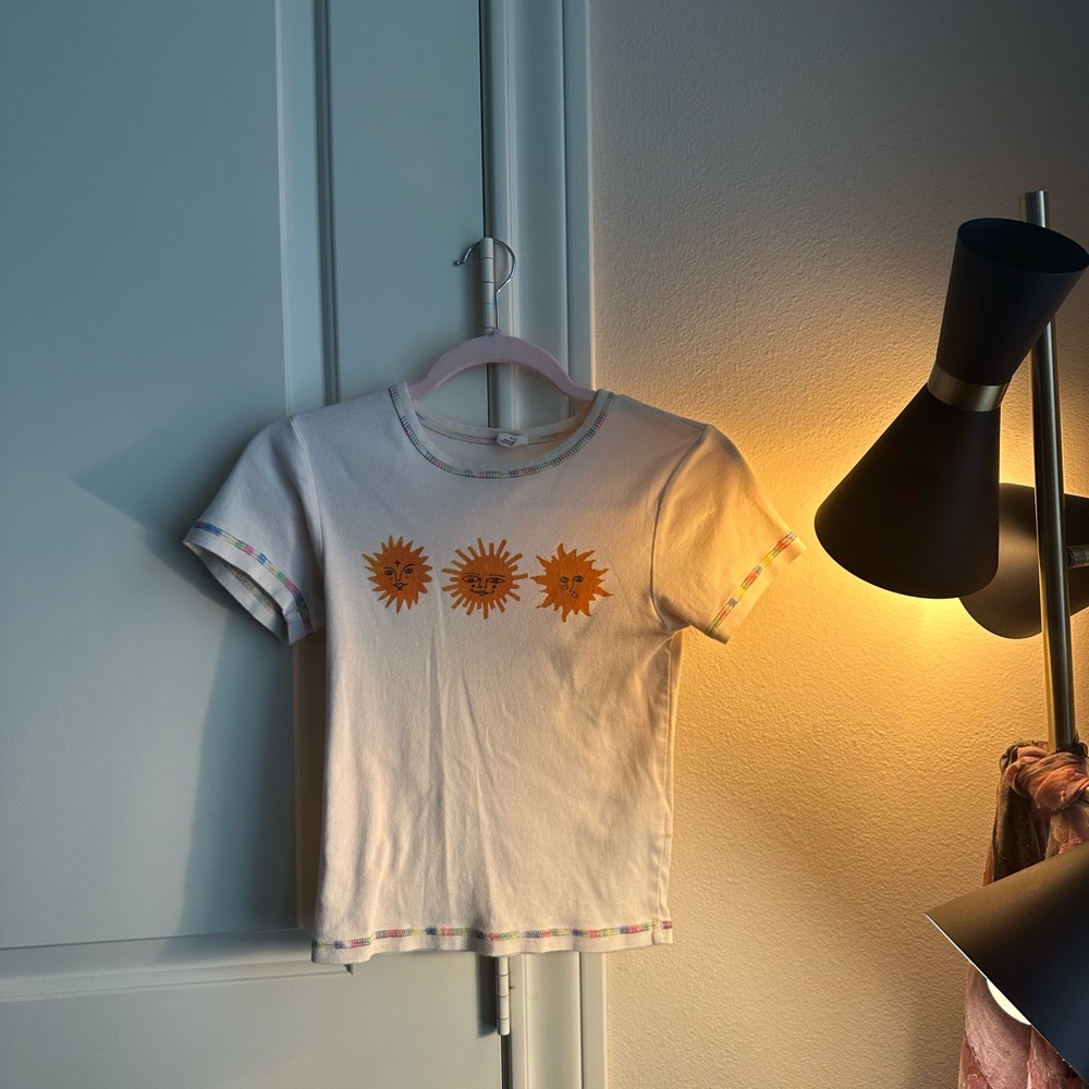 Urban Outfitters White Tee with Orange Sun Design